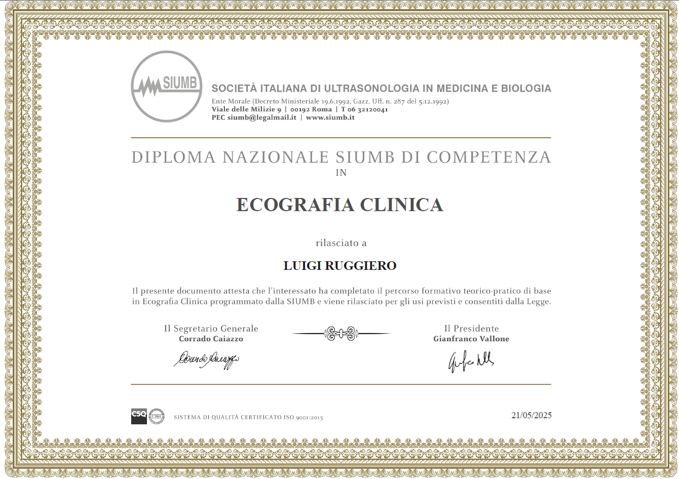 Diploma Nazionale SIUMB in Ecografia Clinica